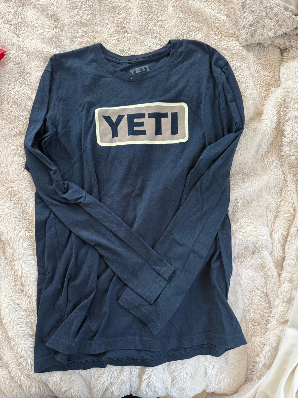 Yeti Navy Blue Long Sleeve Tee with Cream Logo Size Large